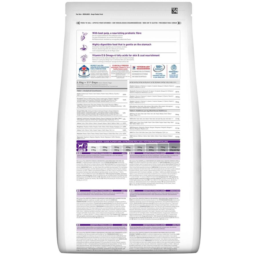 Hill's Science Plan Sensitive Stomach & Skin Medium Adult Dog Dry Food Chicken 14kg