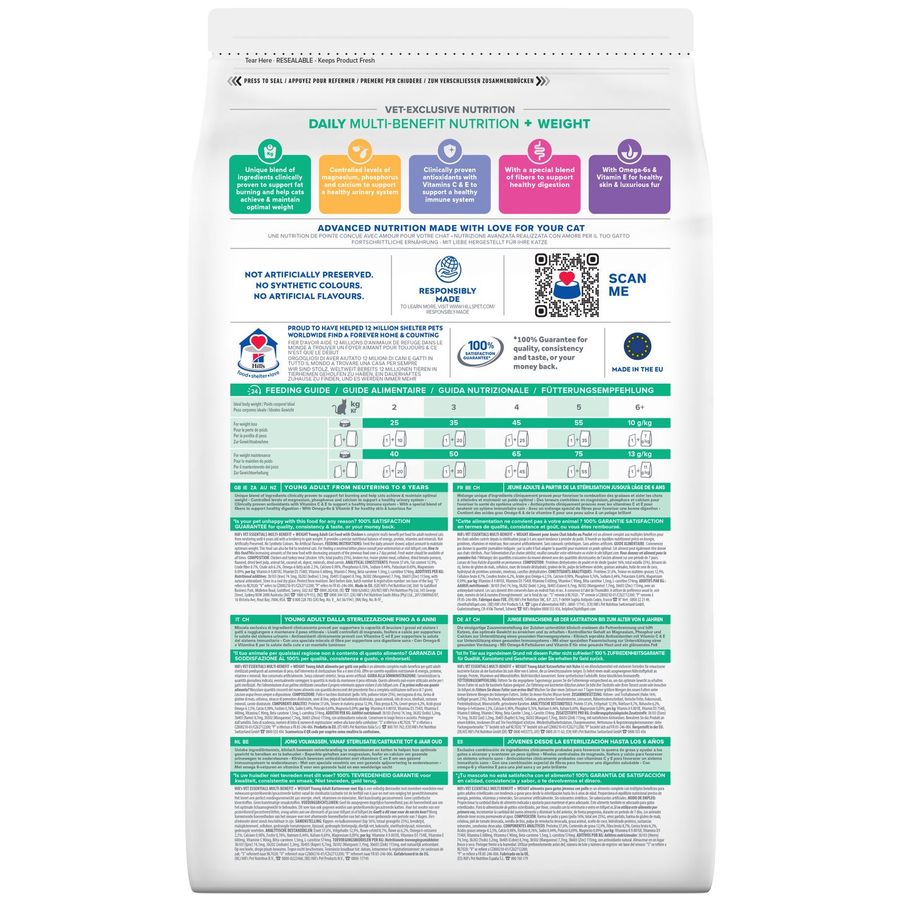 Hill's Vet Essentials Young Adult Neutered Multi-Benefit + Weight Cat Dry Food Chicken 1.5kg