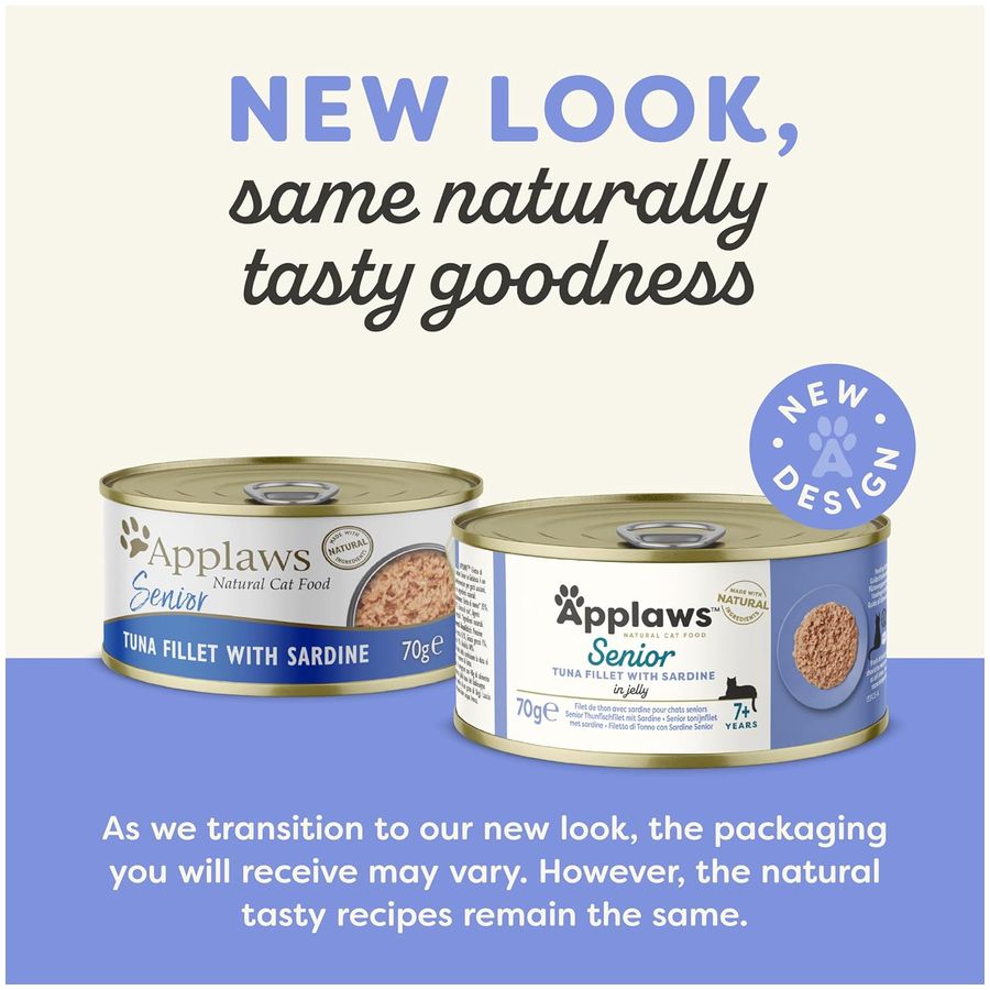 Applaws Wet Senior Cat Food Tuna Fillet with Sardine in Jelly 70g Tin