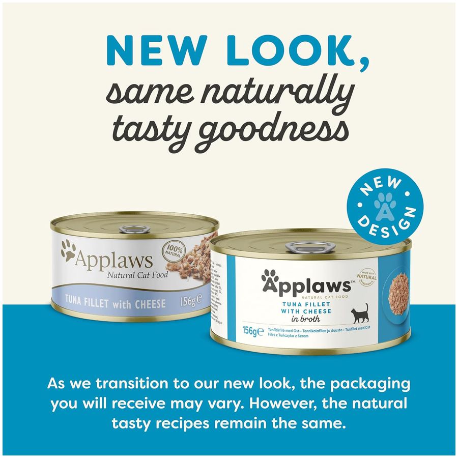 Applaws Wet Adult Cat Food Tuna Fillet with Cheese in Broth 156g Tin