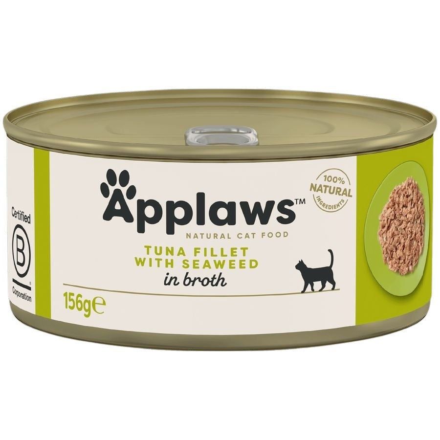 Applaws Wet Adult Cat Food Tuna Fillet with Seaweed in Broth 156g Tin