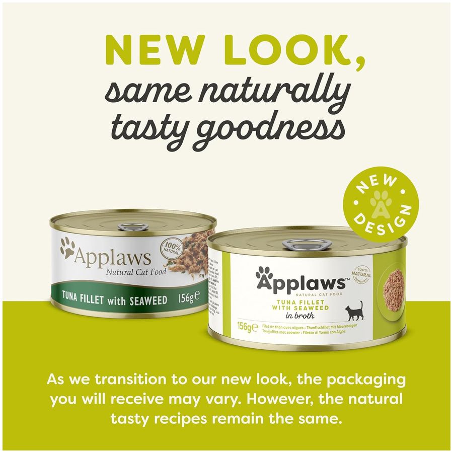 Applaws Wet Adult Cat Food Tuna Fillet with Seaweed in Broth 156g Tin