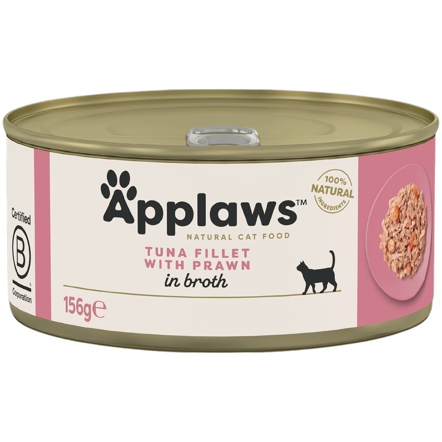 Applaws Wet Adult Cat Food Tuna Fillet with Prawn Broth 156g Tin