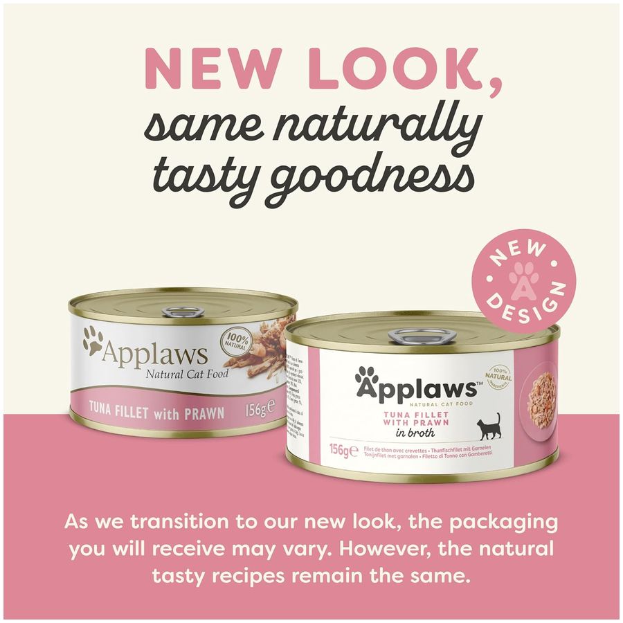 Applaws Wet Adult Cat Food Tuna Fillet with Prawn Broth 156g Tin