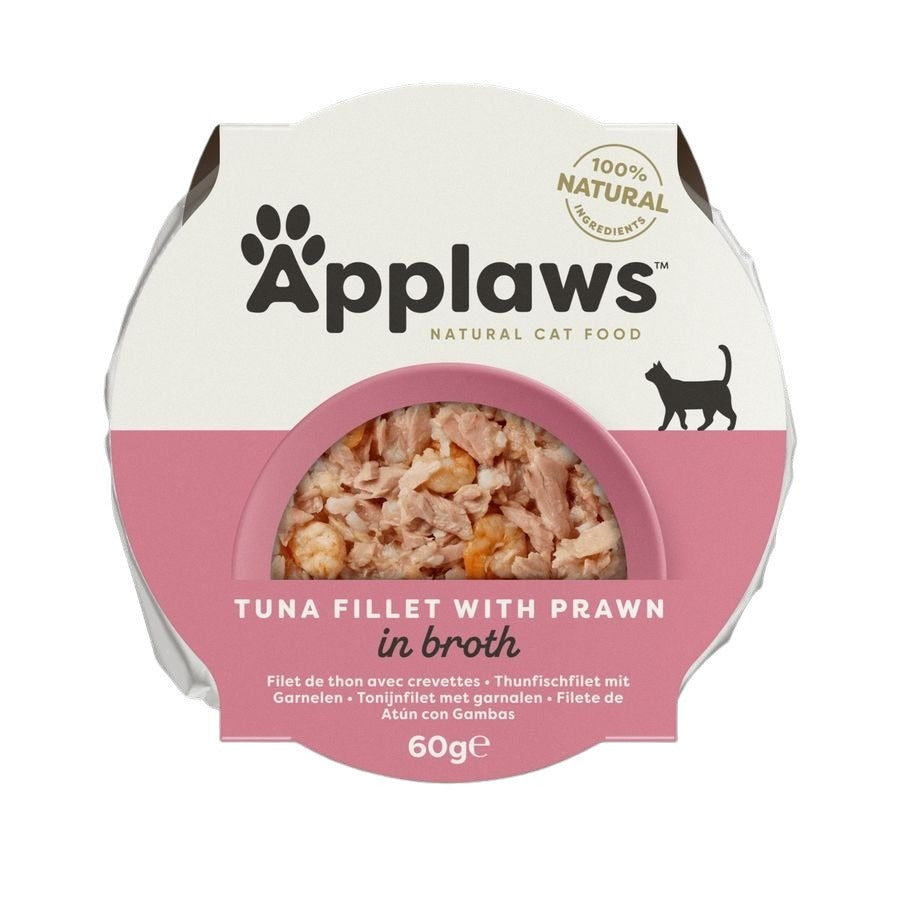Applaws Wet Adult Cat Food Tuna Fillet with Prawn in Broth Pot 60g
