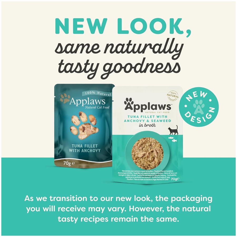 Applaws Wet Adult Cat Food Tuna Fillet with Anchovy & Seaweed in Broth 70g Pouch