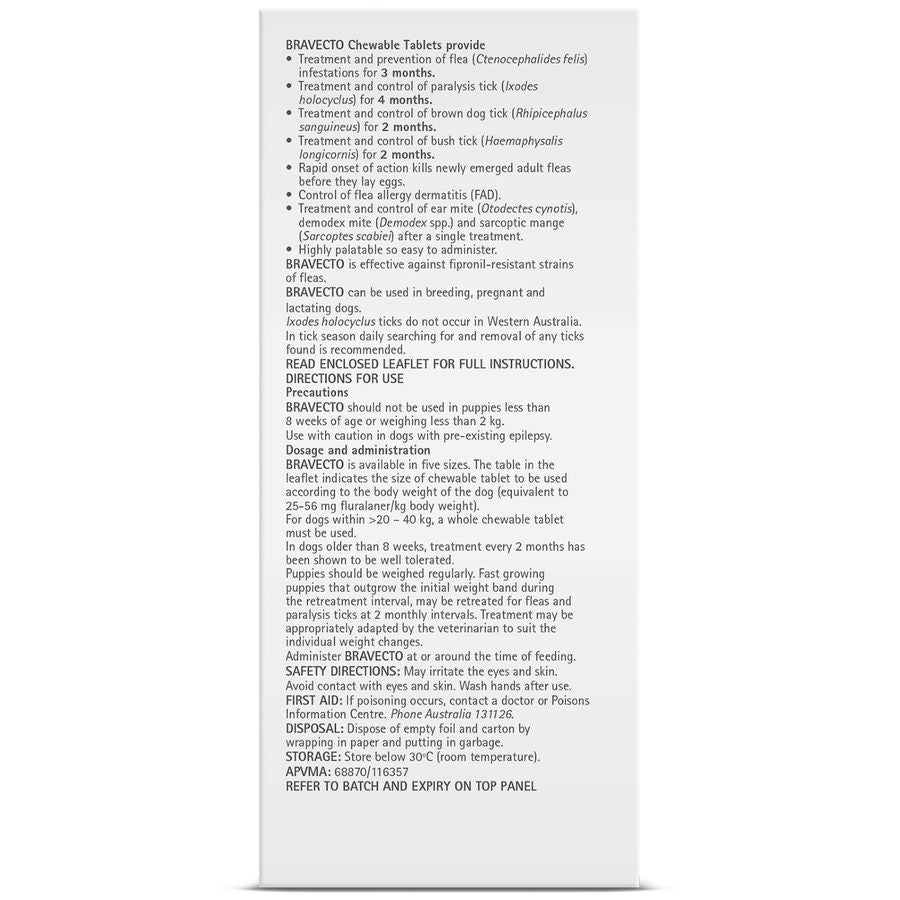 Bravecto Chewable Tablets for Large Dogs 1000mg (>20-40kg)