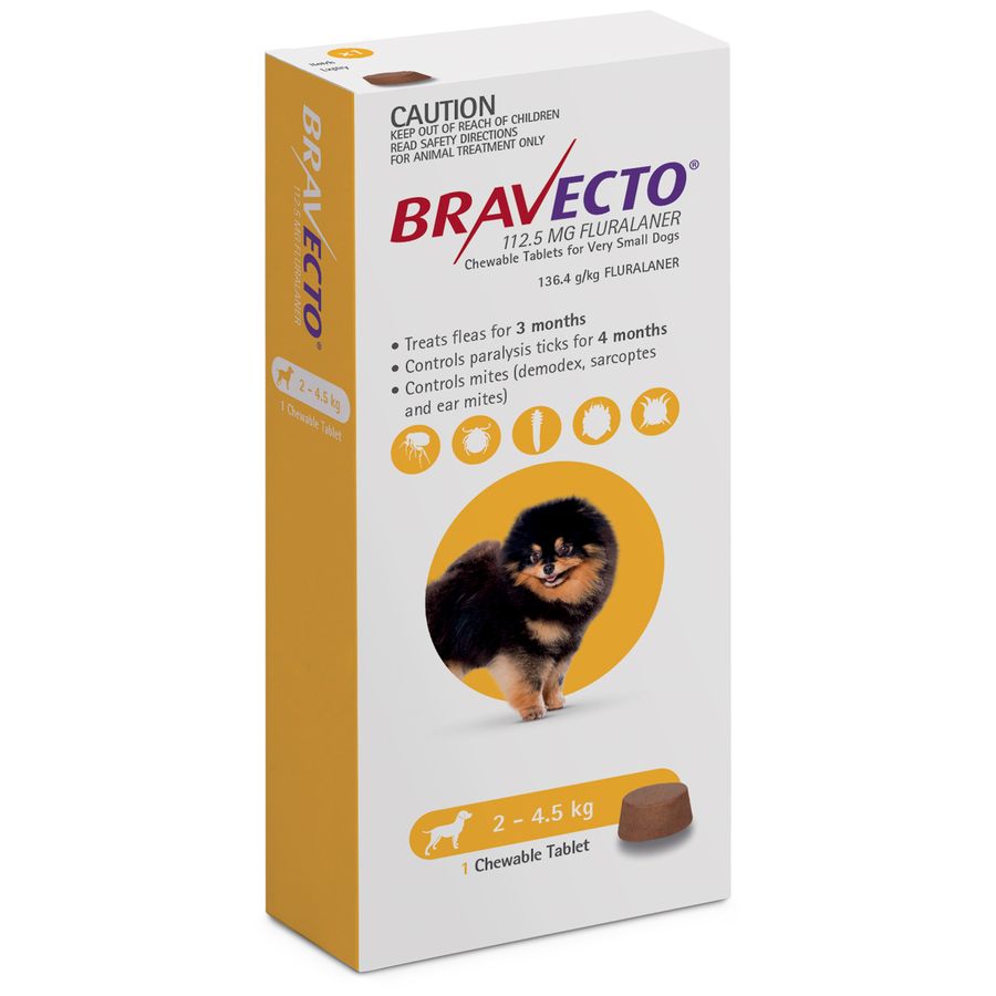 Bravecto Chewable Tablets for Very Small Dogs 112.5mg (2-4.5kg)