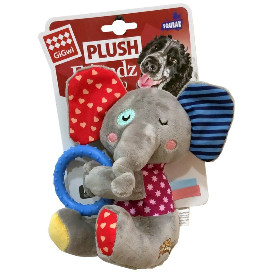 GiGwi Elephant Plush Friendz with Squeaker & TPR Ring
