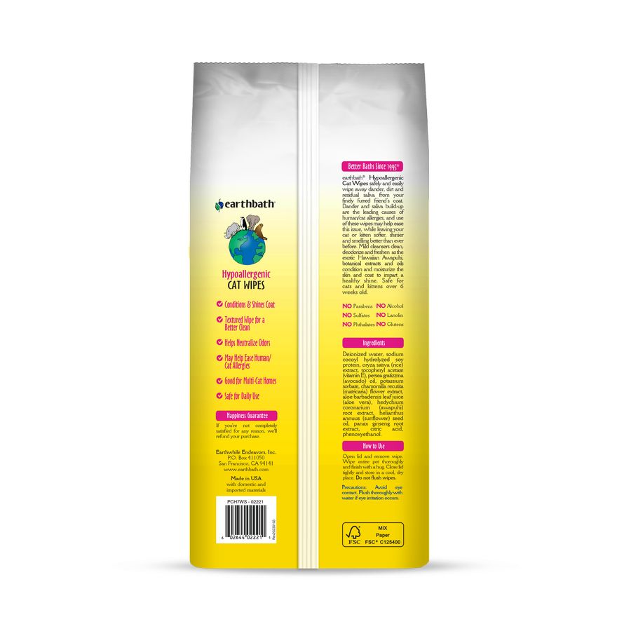 Earthbath Hypoallergenic Cat Wipes 100 pcs