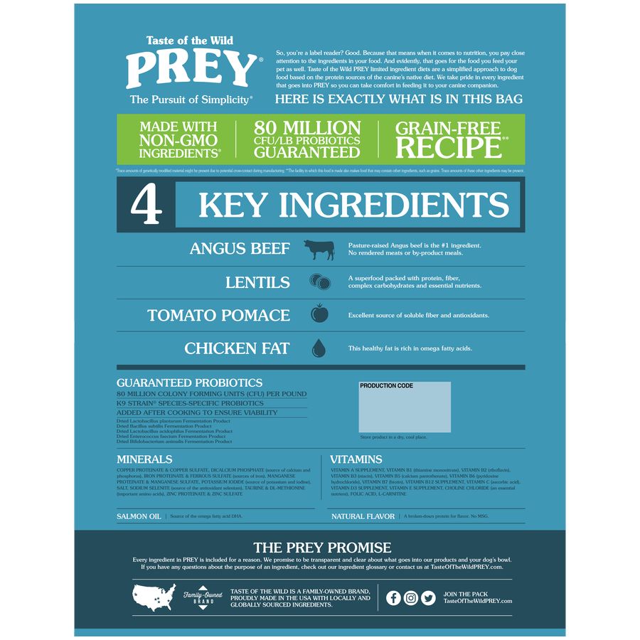 Taste of the Wild Prey Angus Beef Adult Dry Dog Food 11.4kg