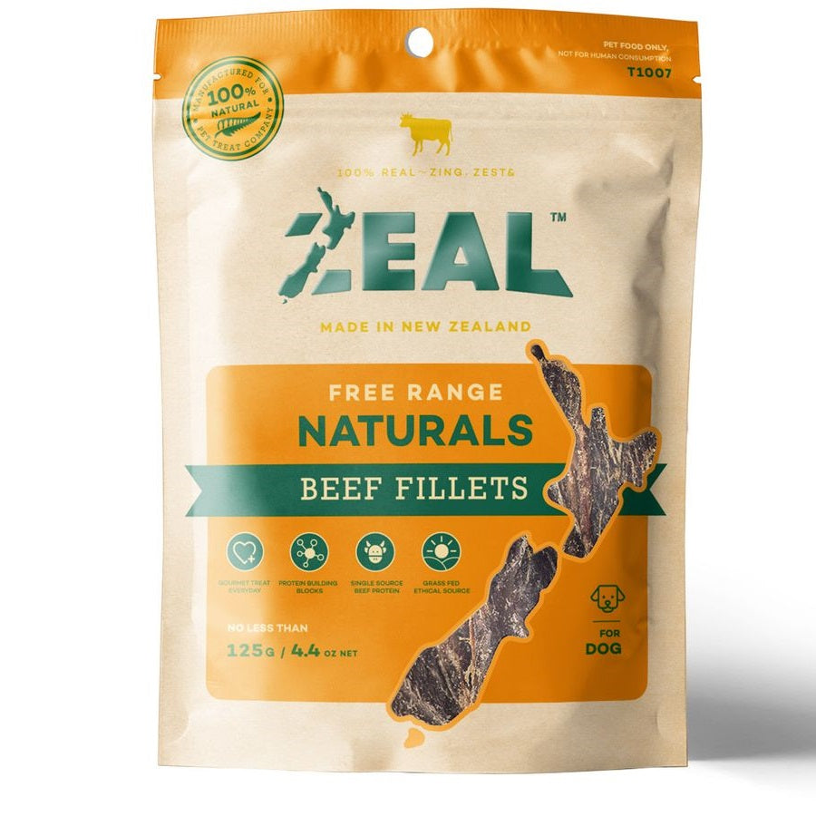 Zeal Beef Fillets Dog Treats 125g pouch