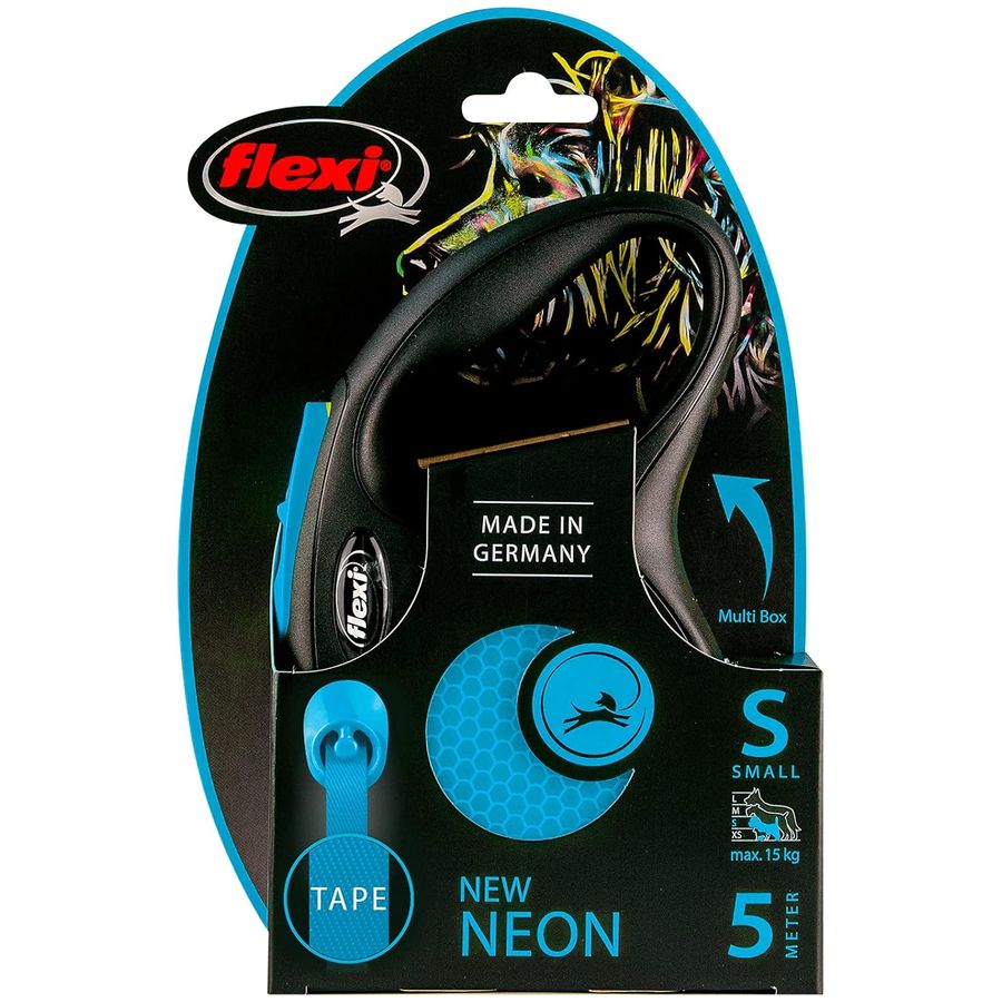 Flexi New Neon Retractable Tape Lead 5m - Small - Blue
