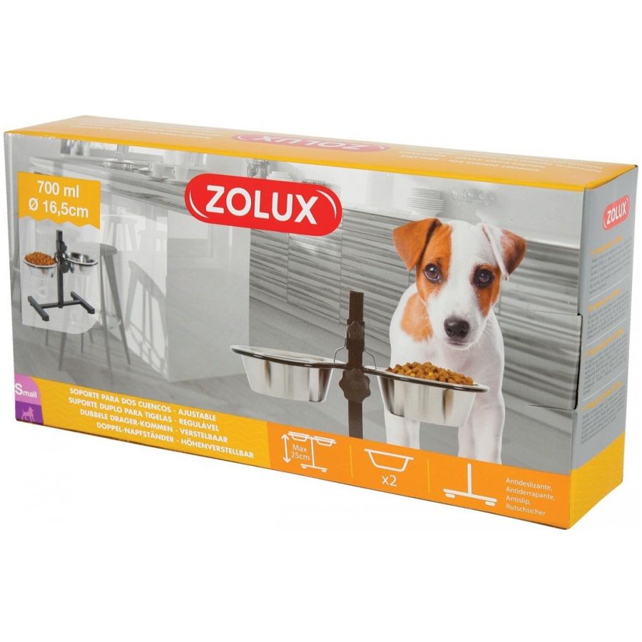 Zolux Adjustable Stand with Stainless Steel Bowls - 2 x 0.7L