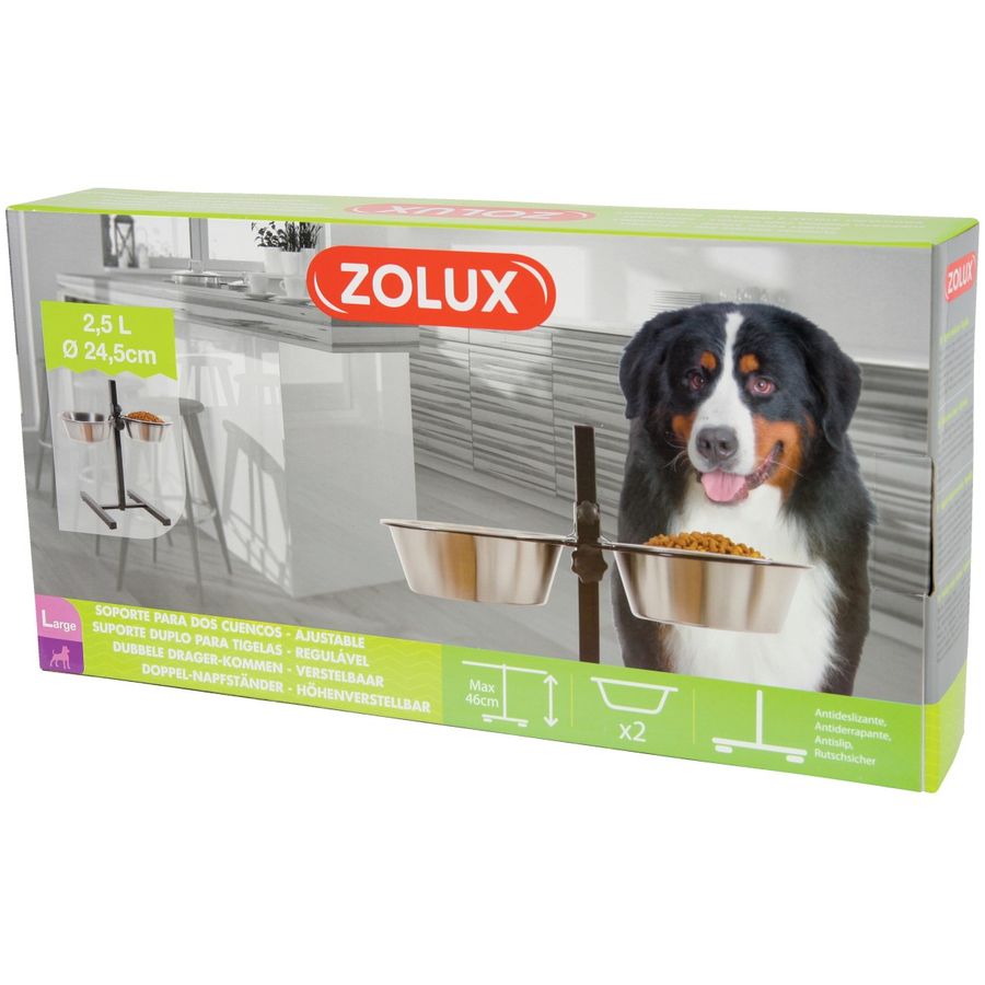 Zolux Adjustable Stand with Stainless Steel Bowls - 2 x 2.5L