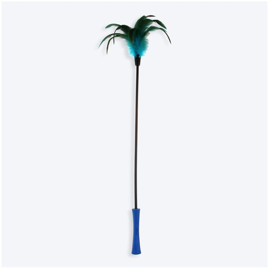 GiGwi Feather Teaser with Natural Plush Tail and Blue TPR Handle