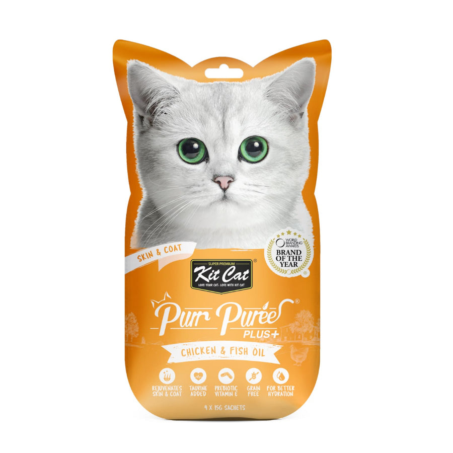 Kit Cat Purr Puree Plus+ Chicken & Fish Oil (Skin & Coat) 4x15g sachets