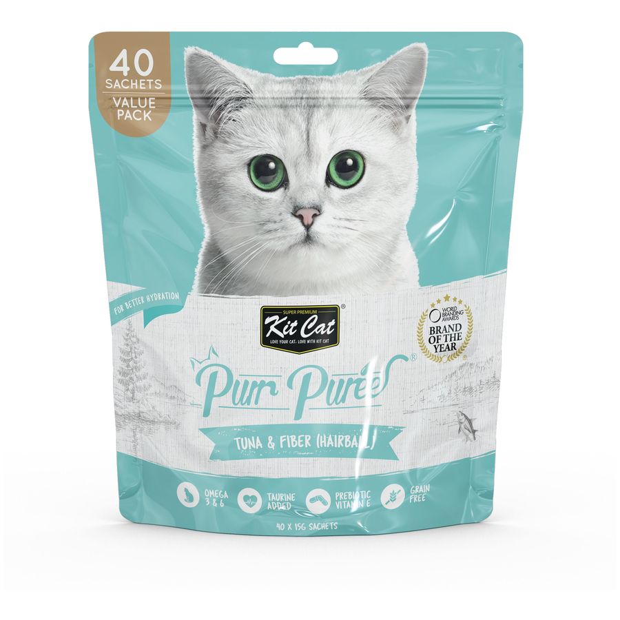 Kit Cat Purr Puree Tuna & Fiber (Hairball) Cat Treats - 40-sachet pack
