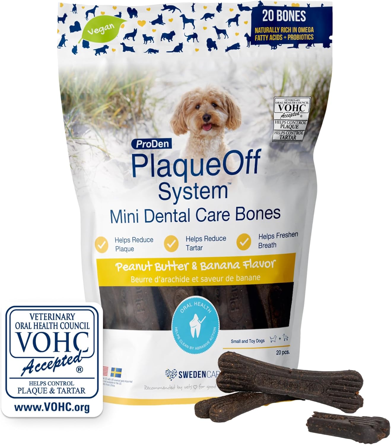 PlaqueOff Dental Care Mini Bones - Peanut Butter & Banana 340g per pouch