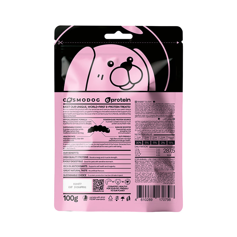 Cosmo Treats for Dogs Rabbit Sushi 100g per pouch