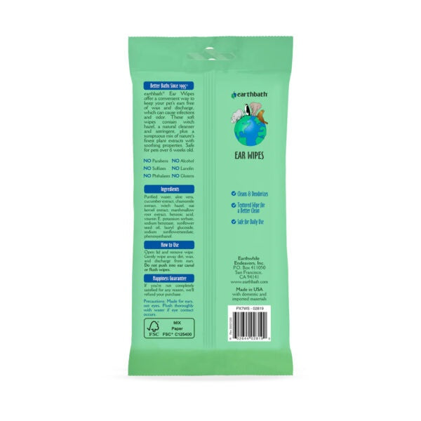 Earthbath Ear Wipes Witch Hazel & Chamomile 30pcs