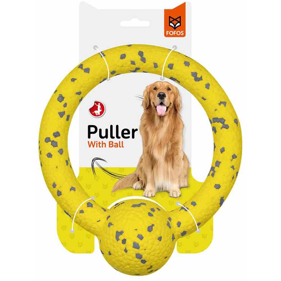 FOFOS Durable Puller with Ball Dog Toy Yellow