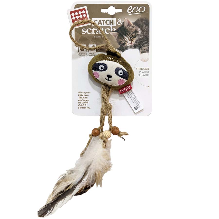 Gigwi Sloth with Slivervine Leaves and Natural Feather