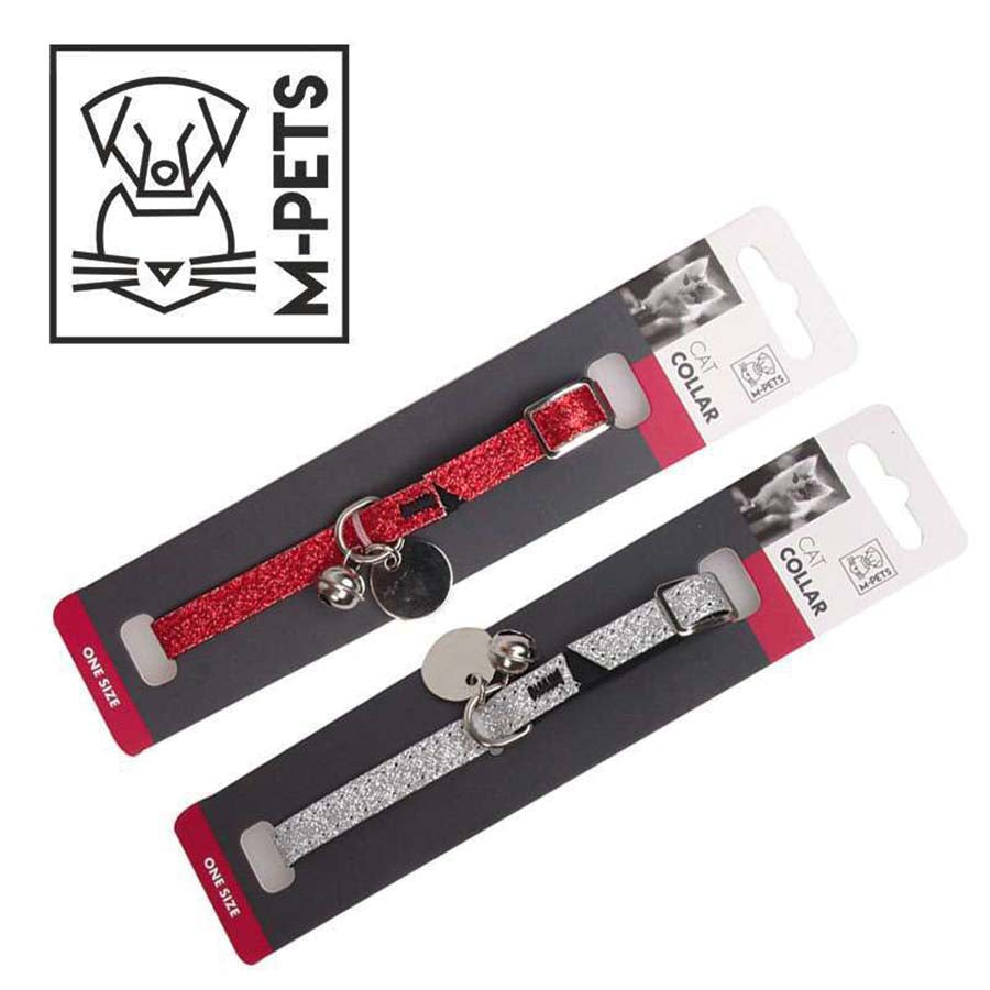 M-PETS Glitter Cat Collar - Red/Silver