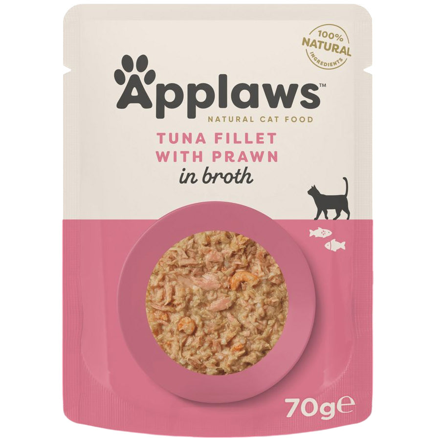 Applaws Wet Adult Cat Food Tuna Fillet with Prawn in Broth 70g Pouch
