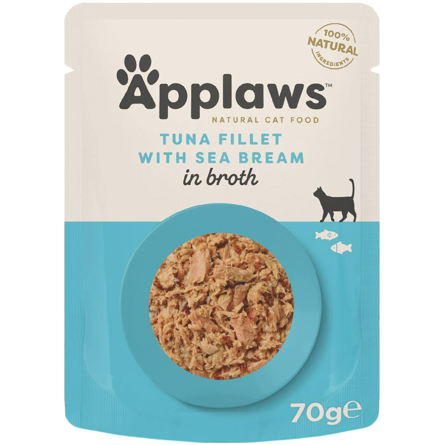 Applaws Wet Adult Cat Food Tuna Fillet with Sea Bream in Broth 70g Pouch