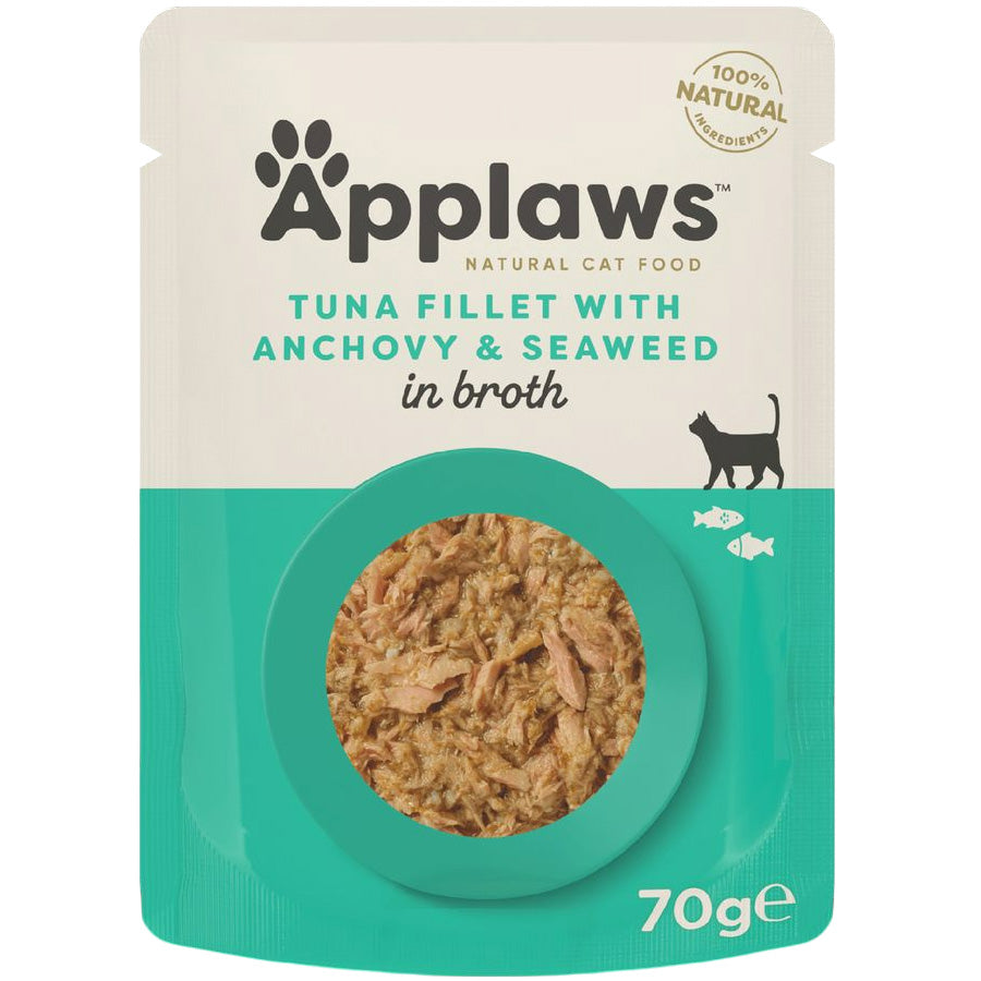 Applaws Wet Adult Cat Food Tuna Fillet with Anchovy & Seaweed in Broth 70g Pouch